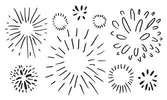 set di doodle starburst isolato su sfondo bianco disegnato a mano da sunburst. elementi di design. illustrazione vettoriale. vettore