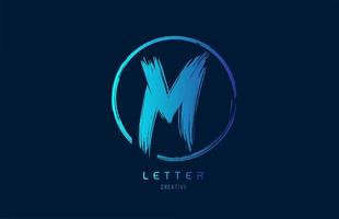 Mano blu pennello grunge lettera m logo icona con cerchio. design dell'alfabeto per un design aziendale vettore