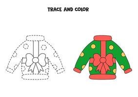 traccia e colora il maglione di natale del fumetto. foglio di lavoro per bambini. vettore