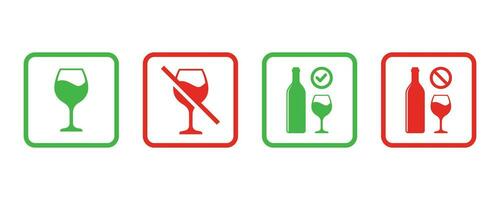 no alcool cartello e alcool permesso cartello simbolo vettore illustrazione. divieto cartello impostato per alcol. vettore illustrazione
