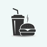 veloce cibo vettore icona. hamburger e bibita o Coca Cola bevanda silhouette simbolo. vettore illustrazione