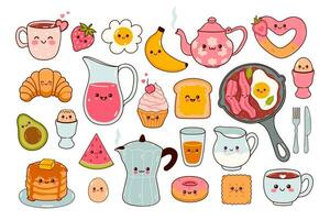 carino kawaii cibo impostato per prima colazione. vettore grafica.