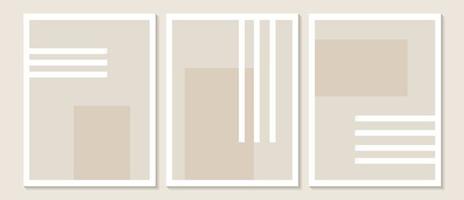 arte murale astratta contemporanea alla moda, set di 3 stampe d'arte boho, forme minime nere su beige. composizione creativa dipinta a mano artistica minimalista geometrica di metà secolo. vettore