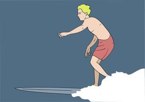 surfista maschio che cavalca un'onda. illustrazioni di disegno vettoriale stile disegnato a mano