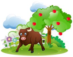 Bull in piedi nel giardino vettore