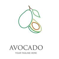 modello di logo di frutta avocado. metà di avocado con disegno vettoriale foglia. logotipo di cibo salutare