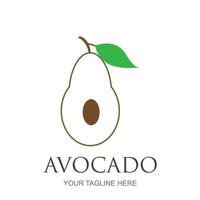 modello di logo di frutta avocado. metà di avocado con disegno vettoriale foglia. logotipo di cibo salutare