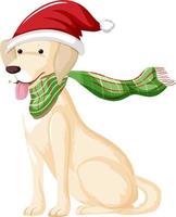 cane golden retriever che indossa il personaggio dei cartoni animati del cappello di natale vettore