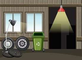 interno garage con ruote e decorazioni vettore