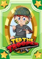 scheda di gioco del personaggio con la parola ted the trooper vettore