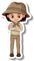 ragazza in costume da safari adesivo personaggio dei cartoni animati vettore