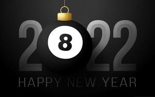 2022 felice anno nuovo. biglietto di auguri sportivo con palla da biliardo 8 dorata sullo sfondo di lusso. illustrazione vettoriale. vettore