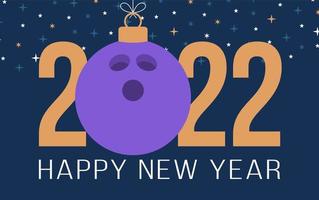 2022 felice anno nuovo. biglietto di auguri sportivo con palla da bowling sullo sfondo di lusso. illustrazione vettoriale. vettore