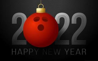 2022 felice anno nuovo. biglietto di auguri sportivo con palla da bowling sullo sfondo di lusso. illustrazione vettoriale. vettore