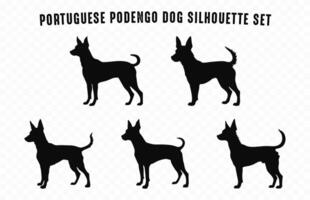 impostato di portoghese podengo cane sagome nero vettore gratuito