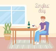 giorno dei single, ragazzo che beve vino vettore