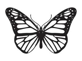 farfalla icona, nero e bianca farfalla con Aperto Ali su bianca sfondo, silhouette farfalla vettore