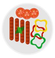 fritte arrosto salsicce con verdure azione vettore illustrazione isolato su bianca sfondo