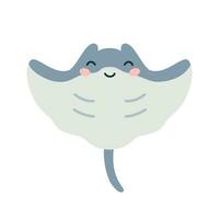 cartone animato mano disegnato contento bambino Stingray su isolato bianca sfondo. personaggio di il mare animali per il logo, mascotte, design. vettore illustrazione