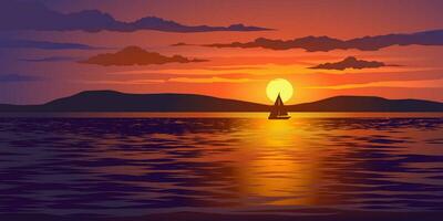 bellissimo clowing tramonto nel oceano con andare in barca barca e isola vettore