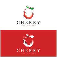 fresco ciliegia frutta logo con minimalista foglia linea arte stile. per frutta negozio, ciliegia azienda agricola, torta, attività commerciale, vettore