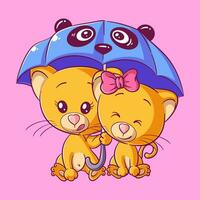 carino leonessa assunzione riparo sotto un ombrello vettore