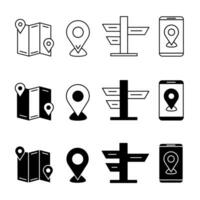 navigazione icona illustrazione collezione. nero e bianca design icona per attività commerciale. azione vettore. vettore