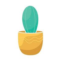 cartone animato piatto interno pianta cactus nel un' pentola per etichetta disegno, seme confezione, fiore negozio logo vettore