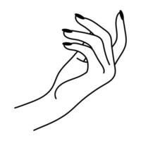 femmina mano linea arte gesto. elegante mano palma. donna di braccio. dolce lineare icona. non verbale linguaggio. semplice vettore minimalista illustrazione. grafico elemento isolato su bianca sfondo.