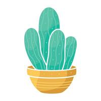 cartone animato piatto interno pianta cactus nel un' pentola per etichetta disegno, seme confezione, fiore negozio logo vettore