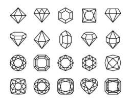 diamante icone. gioielli diamanti, cristallo gemme, lusso pietre preziose. brillante sfaccettato gemma astratto forme modificabile ictus, linea icona isolato vettore impostato