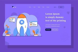 sviluppatore di avvio aziendale della pagina di destinazione che avvia uno sviluppo di razzi aziendali impostando uno stile di progettazione piatto e strutturato vettore