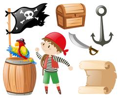 Pirata con molti oggetti e pirata vettore