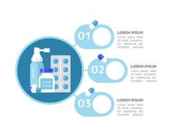 pillole e compresse modello di progettazione grafico infografica blu. farmaco del paziente. infochart vettoriale astratto con spazi vuoti di copia. grafica didattica con sequenza di 3 fasi. presentazione visiva dei dati