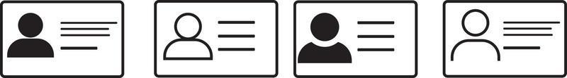set di icone della carta d'identità, simbolo della carta d'identità della patente di guida, tratto modificabile. illustrazione vettoriale