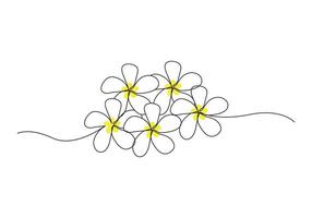 plumeria fiori nel continuo uno linea arte disegno. frangipani fiore. vettore illustrazione isolato su bianca.