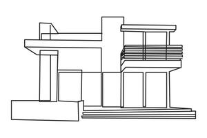 moderno Casa uno continuo linea disegno. piatto tetto Casa o commerciale costruzione. isolato su bianca sfondo. vettore illustrazione