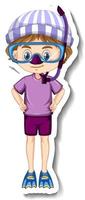 ragazzo indossa maschera da snorkeling adesivo personaggio dei cartoni animati vettore