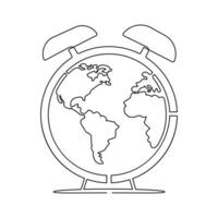 continuo uno linea drowing di terra orologio e terra ora concetto singolo linea arte illustrazione. vettore