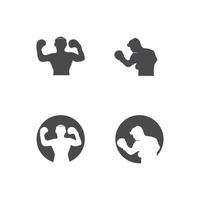 set di icone di boxe e simbolo dell'illustrazione del design sportivo del pugile del combattente vettore