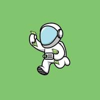 simpatico astronauta che corre con in mano un'illustrazione dei soldi vettore