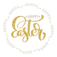 Felice Pasqua mano disegnato oro calligrafia e pennello lettering penna in corona vettore