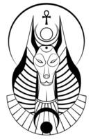 ritratto di antico egiziano Dio anubi. divinità con canino testa. Dio di Morte logo tatuaggio. antico egiziano Dio nel nero e bianca stile vettore illustrazione isolato su un' bianca sfondo