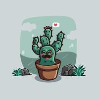 carino cactus nel pentola con cartone animato stile vettore