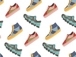 senza soluzione di continuità modello di gli sport scarpe, calzature design multicolore sneaker di attivo persone a piedi o in esecuzione comodo. vettore