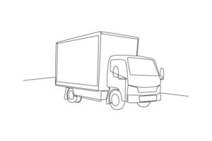 uno continuo linea disegno di consegna camion concetto. scarabocchio vettore illustrazione nel semplice lineare stile.