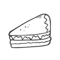 mano disegnato vettore torta pezzo. scarabocchio stile illustrazione. nero schema isolato su bianca.