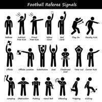 Icone di pittogramma figura stilizzata di segnali di mano di funzionari arbitri calcio calcio. vettore