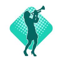 silhouette di un' donna musicista giocando tromba ottone musicale strumento. vettore
