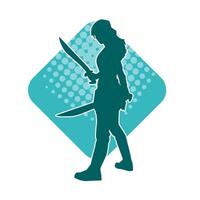 silhouette di un' femmina combattente nel azione posa trasporto spada arma. vettore
